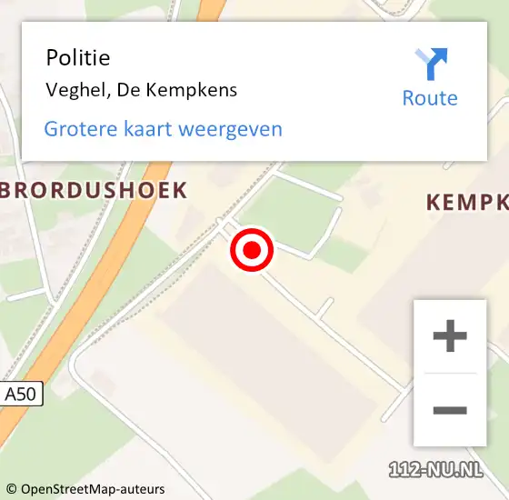 Locatie op kaart van de 112 melding: Politie Veghel, De Kempkens op 13 augustus 2024 21:10