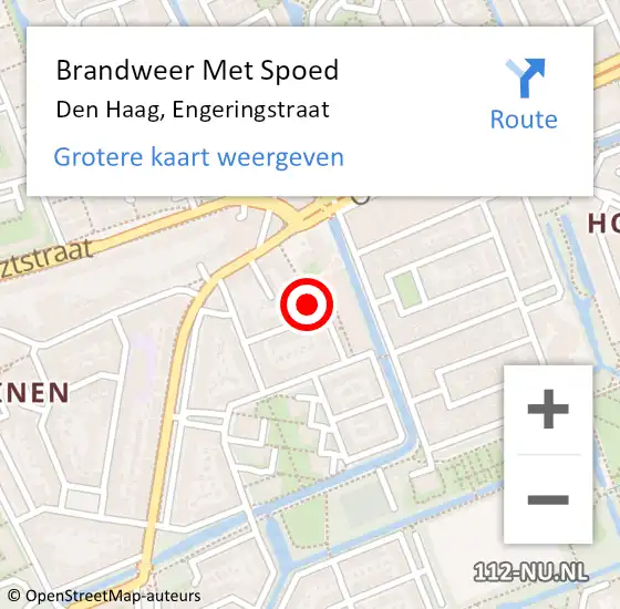 Locatie op kaart van de 112 melding: Brandweer Met Spoed Naar Den Haag, Engeringstraat op 13 augustus 2024 21:17