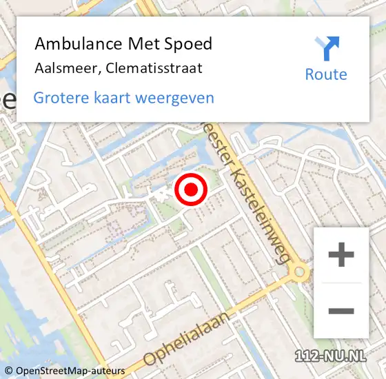 Locatie op kaart van de 112 melding: Ambulance Met Spoed Naar Aalsmeer, Clematisstraat op 13 augustus 2024 21:28