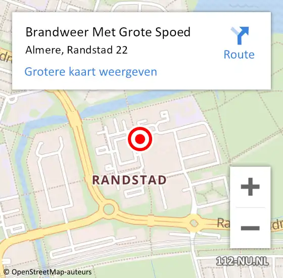 Locatie op kaart van de 112 melding: Brandweer Met Grote Spoed Naar Almere, Randstad 22 op 13 augustus 2024 21:57