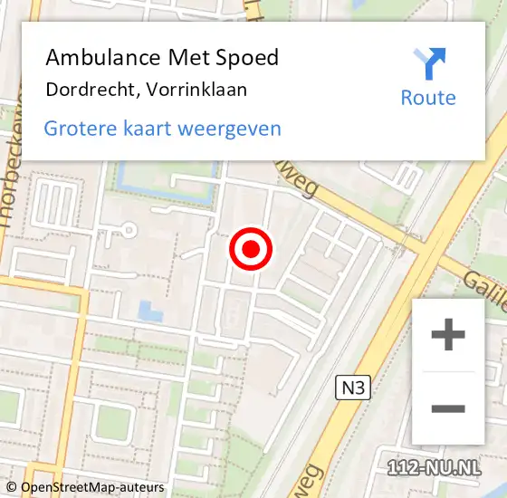 Locatie op kaart van de 112 melding: Ambulance Met Spoed Naar Dordrecht, Vorrinklaan op 13 augustus 2024 22:02