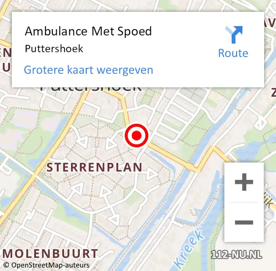 Locatie op kaart van de 112 melding: Ambulance Met Spoed Naar Puttershoek op 13 augustus 2024 22:04