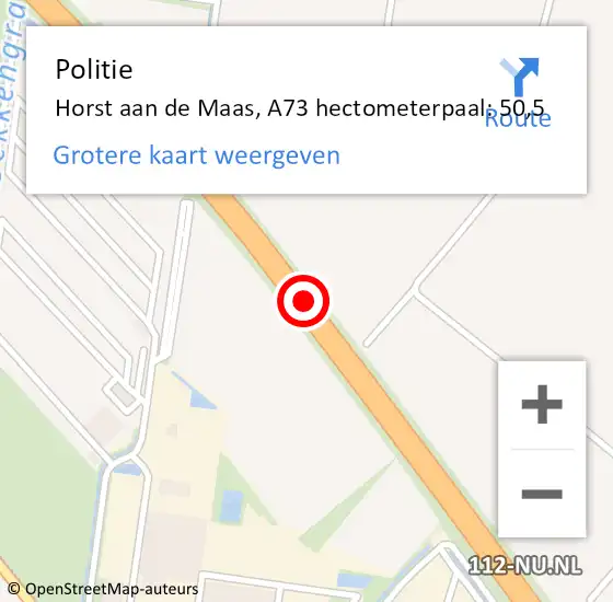 Locatie op kaart van de 112 melding: Politie Horst aan de Maas, A73 hectometerpaal: 50,5 op 13 augustus 2024 22:22