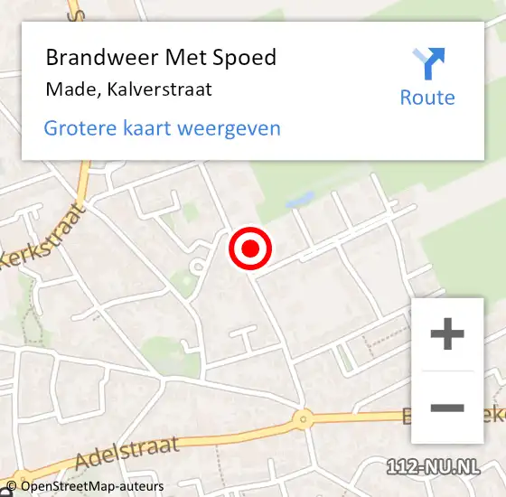 Locatie op kaart van de 112 melding: Brandweer Met Spoed Naar Made, Kalverstraat op 13 augustus 2024 22:23