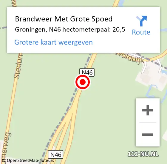 Locatie op kaart van de 112 melding: Brandweer Met Grote Spoed Naar Groningen, N46 hectometerpaal: 20,5 op 13 augustus 2024 23:10