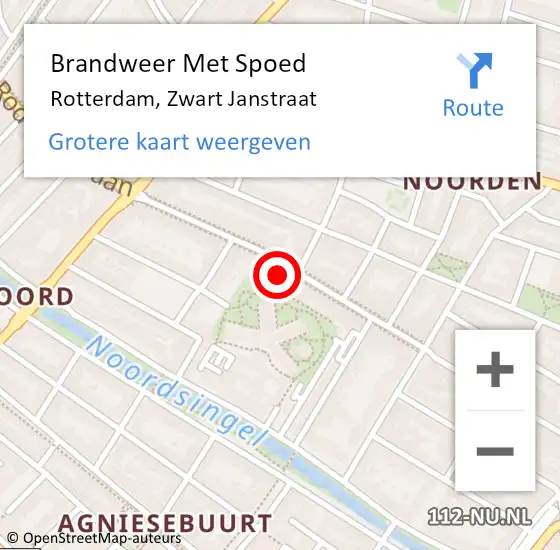 Locatie op kaart van de 112 melding: Brandweer Met Spoed Naar Rotterdam, Zwart Janstraat op 13 augustus 2024 23:17