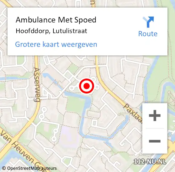 Locatie op kaart van de 112 melding: Ambulance Met Spoed Naar Hoofddorp, Lutulistraat op 13 augustus 2024 23:50