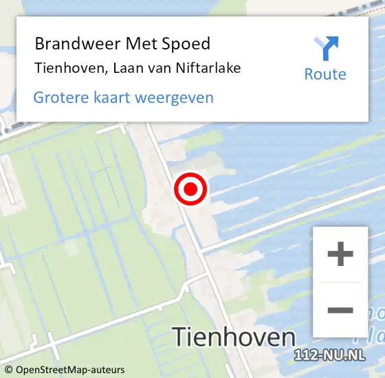 Locatie op kaart van de 112 melding: Brandweer Met Spoed Naar Tienhoven, Laan van Niftarlake op 14 augustus 2024 00:01