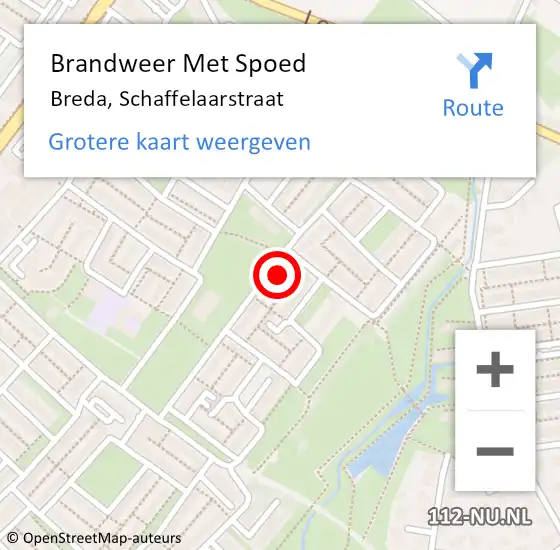 Locatie op kaart van de 112 melding: Brandweer Met Spoed Naar Breda, Schaffelaarstraat op 14 augustus 2024 00:10