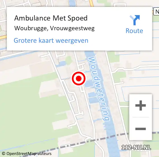 Locatie op kaart van de 112 melding: Ambulance Met Spoed Naar Woubrugge, Vrouwgeestweg op 14 augustus 2024 00:43