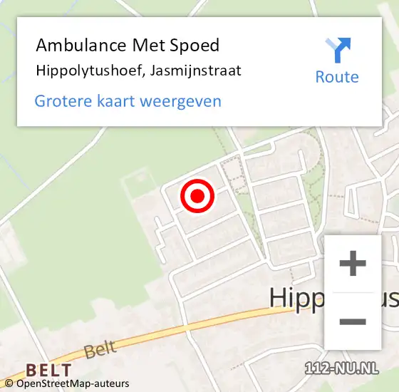 Locatie op kaart van de 112 melding: Ambulance Met Spoed Naar Hippolytushoef, Jasmijnstraat op 14 augustus 2024 00:50