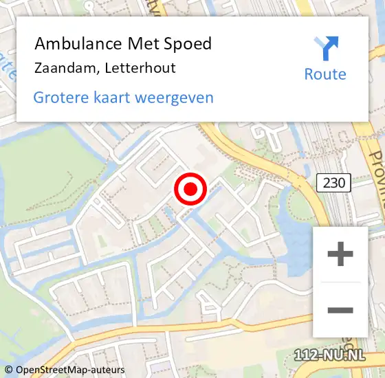 Locatie op kaart van de 112 melding: Ambulance Met Spoed Naar Zaandam, Letterhout op 14 augustus 2024 01:39