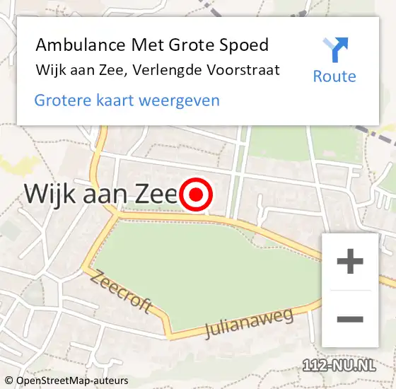 Locatie op kaart van de 112 melding: Ambulance Met Grote Spoed Naar Wijk aan Zee, Verlengde Voorstraat op 14 augustus 2024 02:13