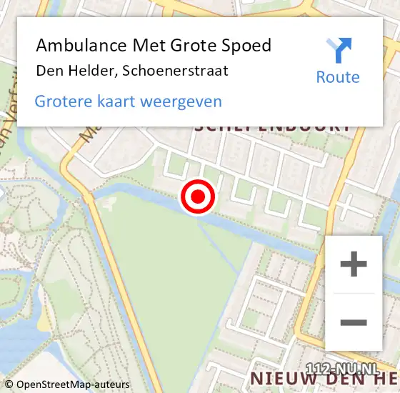 Locatie op kaart van de 112 melding: Ambulance Met Grote Spoed Naar Den Helder, Schoenerstraat op 14 augustus 2024 02:15