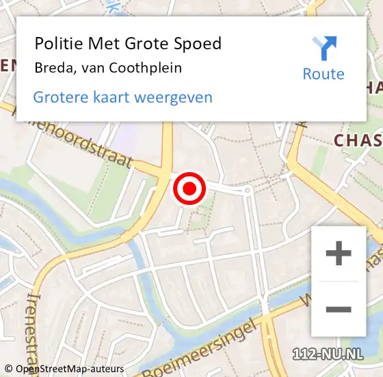 Locatie op kaart van de 112 melding: Politie Met Grote Spoed Naar Breda, van Coothplein op 14 augustus 2024 02:17