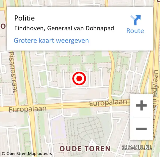 Locatie op kaart van de 112 melding: Politie Eindhoven, Generaal van Dohnapad op 14 augustus 2024 02:38