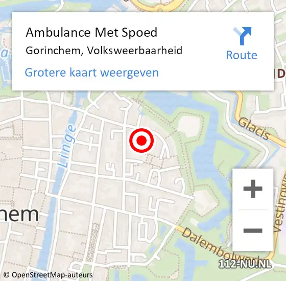 Locatie op kaart van de 112 melding: Ambulance Met Spoed Naar Gorinchem, Volksweerbaarheid op 14 augustus 2024 03:08