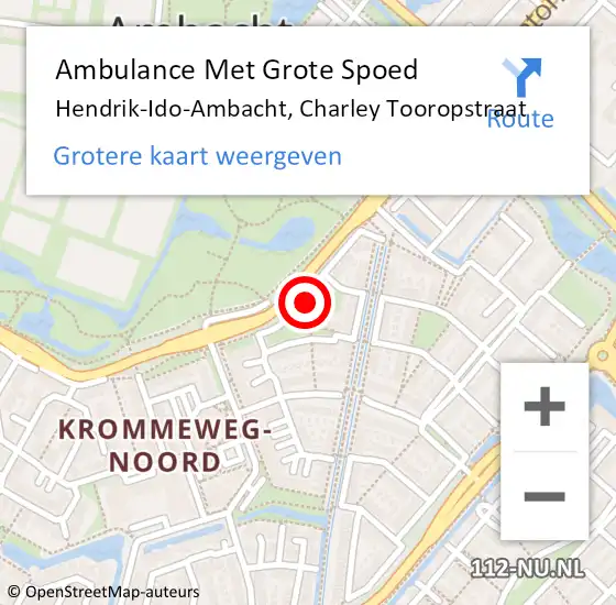 Locatie op kaart van de 112 melding: Ambulance Met Grote Spoed Naar Hendrik-Ido-Ambacht, Charley Tooropstraat op 14 augustus 2024 03:16