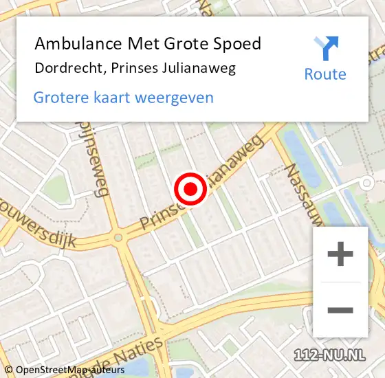 Locatie op kaart van de 112 melding: Ambulance Met Grote Spoed Naar Dordrecht, Prinses Julianaweg op 14 augustus 2024 03:38