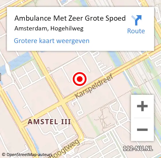 Locatie op kaart van de 112 melding: Ambulance Met Zeer Grote Spoed Naar Amsterdam, Hogehilweg op 14 augustus 2024 04:37