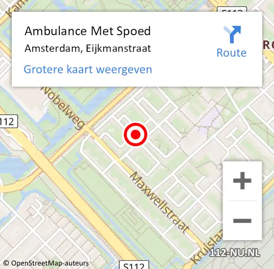 Locatie op kaart van de 112 melding: Ambulance Met Spoed Naar Amsterdam, Eijkmanstraat op 14 augustus 2024 05:32