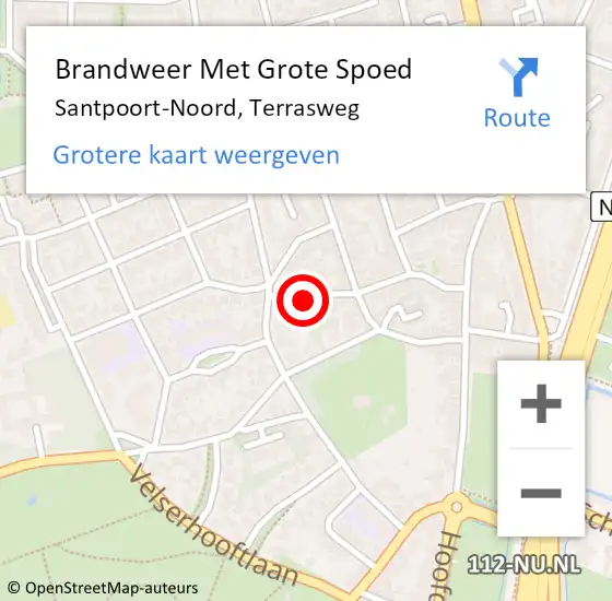 Locatie op kaart van de 112 melding: Brandweer Met Grote Spoed Naar Santpoort-Noord, Terrasweg op 14 augustus 2024 06:35