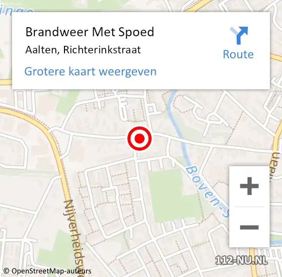 Locatie op kaart van de 112 melding: Brandweer Met Spoed Naar Aalten, Richterinkstraat op 14 augustus 2024 06:44