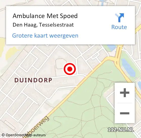 Locatie op kaart van de 112 melding: Ambulance Met Spoed Naar Den Haag, Tesselsestraat op 14 augustus 2024 07:02