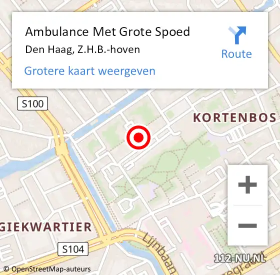 Locatie op kaart van de 112 melding: Ambulance Met Grote Spoed Naar Den Haag, Z.H.B.-hoven op 14 augustus 2024 07:11