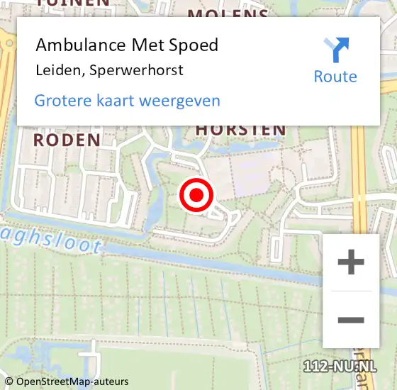 Locatie op kaart van de 112 melding: Ambulance Met Spoed Naar Leiden, Sperwerhorst op 14 augustus 2024 07:18