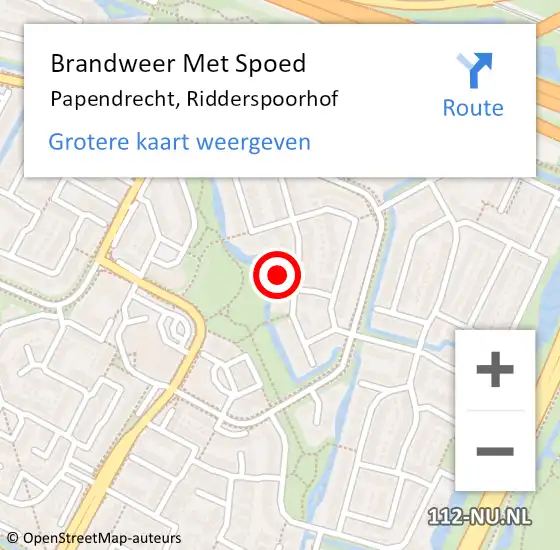 Locatie op kaart van de 112 melding: Brandweer Met Spoed Naar Papendrecht, Ridderspoorhof op 14 augustus 2024 07:20