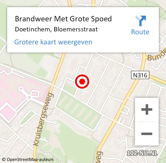 Locatie op kaart van de 112 melding: Brandweer Met Grote Spoed Naar Doetinchem, Bloemersstraat op 14 augustus 2024 07:26