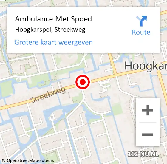 Locatie op kaart van de 112 melding: Ambulance Met Spoed Naar Hoogkarspel, Streekweg op 14 augustus 2024 07:30