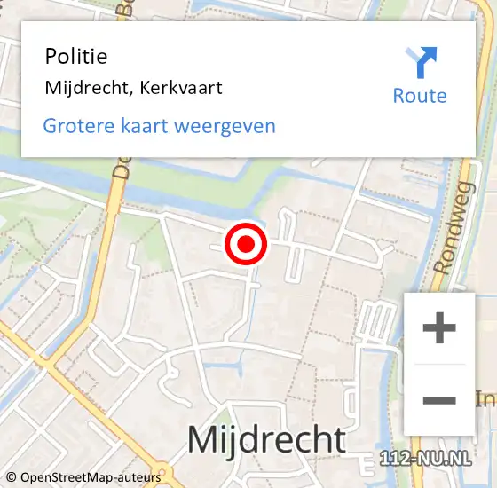 Locatie op kaart van de 112 melding: Politie Mijdrecht, Kerkvaart op 14 augustus 2024 07:47