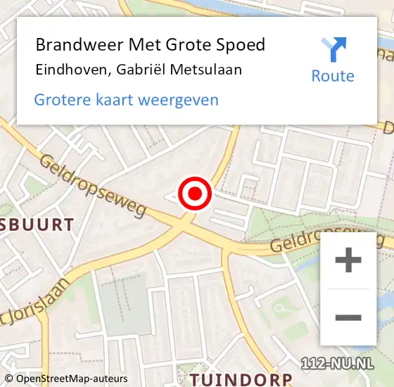 Locatie op kaart van de 112 melding: Brandweer Met Grote Spoed Naar Eindhoven, Gabriël Metsulaan op 14 augustus 2024 08:06