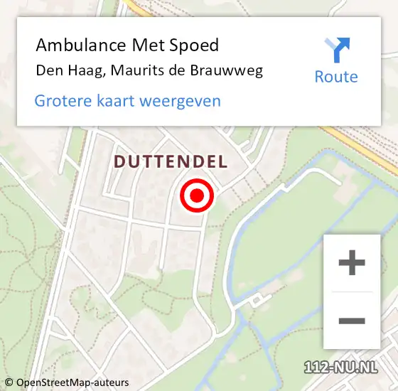 Locatie op kaart van de 112 melding: Ambulance Met Spoed Naar Den Haag, Maurits de Brauwweg op 14 augustus 2024 08:13