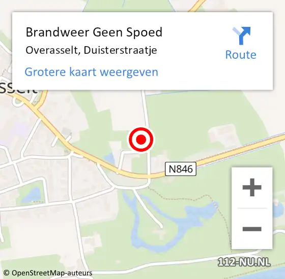 Locatie op kaart van de 112 melding: Brandweer Geen Spoed Naar Overasselt, Duisterstraatje op 14 augustus 2024 08:43