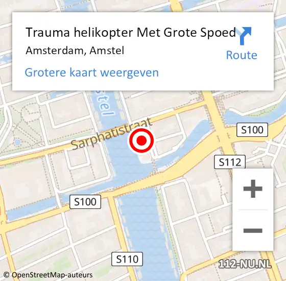 Locatie op kaart van de 112 melding: Trauma helikopter Met Grote Spoed Naar Amsterdam, Amstel op 14 augustus 2024 08:47