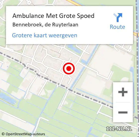 Locatie op kaart van de 112 melding: Ambulance Met Grote Spoed Naar Bennebroek, de Ruyterlaan op 14 augustus 2024 08:50