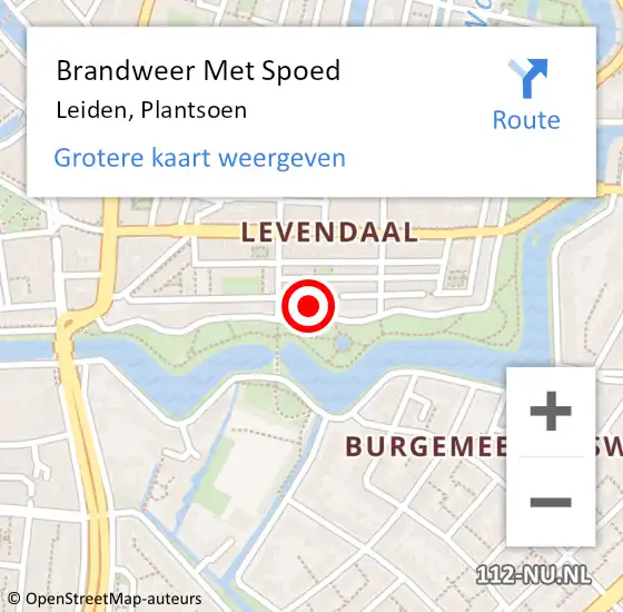 Locatie op kaart van de 112 melding: Brandweer Met Spoed Naar Leiden, Plantsoen op 14 augustus 2024 09:02