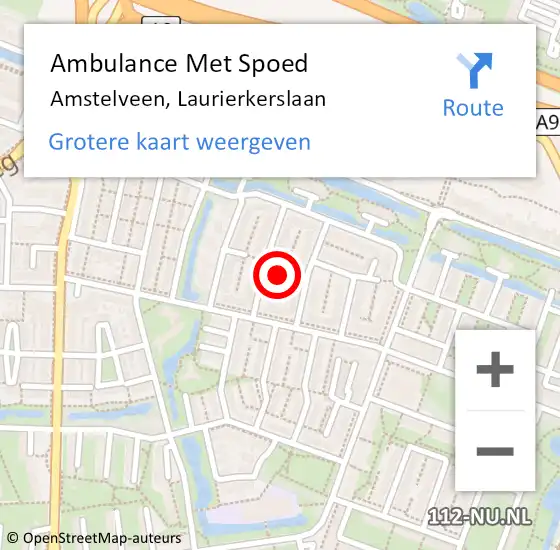 Locatie op kaart van de 112 melding: Ambulance Met Spoed Naar Amstelveen, Laurierkerslaan op 14 augustus 2024 09:08