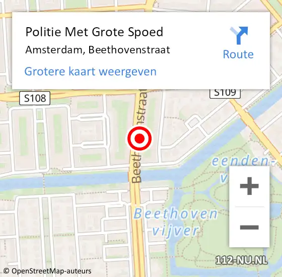 Locatie op kaart van de 112 melding: Politie Met Grote Spoed Naar Amsterdam, Beethovenstraat op 14 augustus 2024 09:12