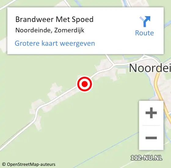 Locatie op kaart van de 112 melding: Brandweer Met Spoed Naar Noordeinde, Zomerdijk op 14 augustus 2024 09:12