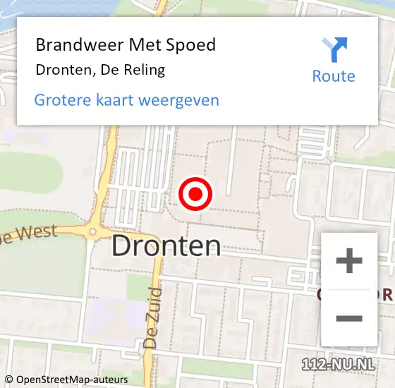 Locatie op kaart van de 112 melding: Brandweer Met Spoed Naar Dronten, De Reling op 14 augustus 2024 09:26