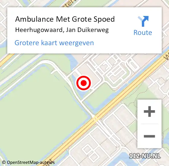 Locatie op kaart van de 112 melding: Ambulance Met Grote Spoed Naar Heerhugowaard, Jan Duikerweg op 14 augustus 2024 09:33