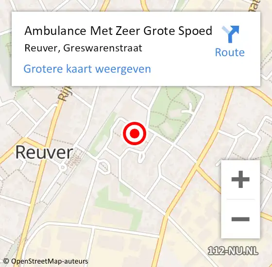 Locatie op kaart van de 112 melding: Ambulance Met Zeer Grote Spoed Naar Reuver, Greswarenstraat op 14 augustus 2024 09:44