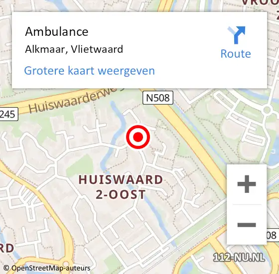 Locatie op kaart van de 112 melding: Ambulance Alkmaar, Vlietwaard op 14 augustus 2024 10:02