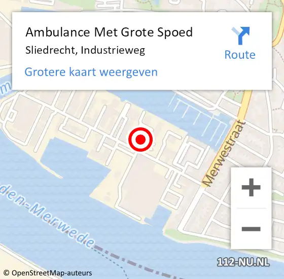 Locatie op kaart van de 112 melding: Ambulance Met Grote Spoed Naar Sliedrecht, Industrieweg op 14 augustus 2024 10:15