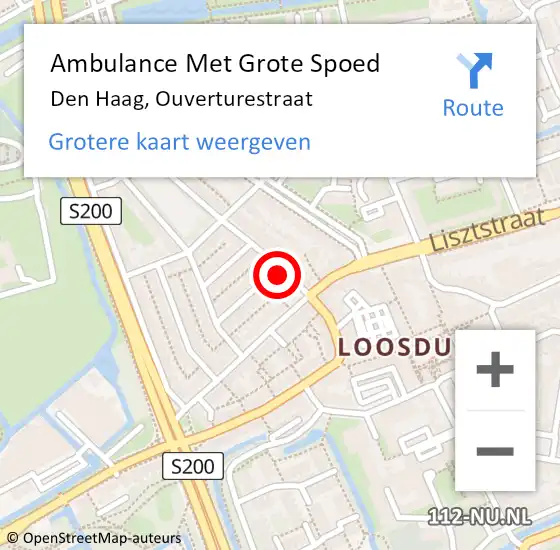 Locatie op kaart van de 112 melding: Ambulance Met Grote Spoed Naar Den Haag, Ouverturestraat op 14 augustus 2024 11:02