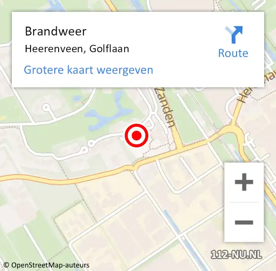 Locatie op kaart van de 112 melding: Brandweer Heerenveen, Golflaan op 14 augustus 2024 11:10